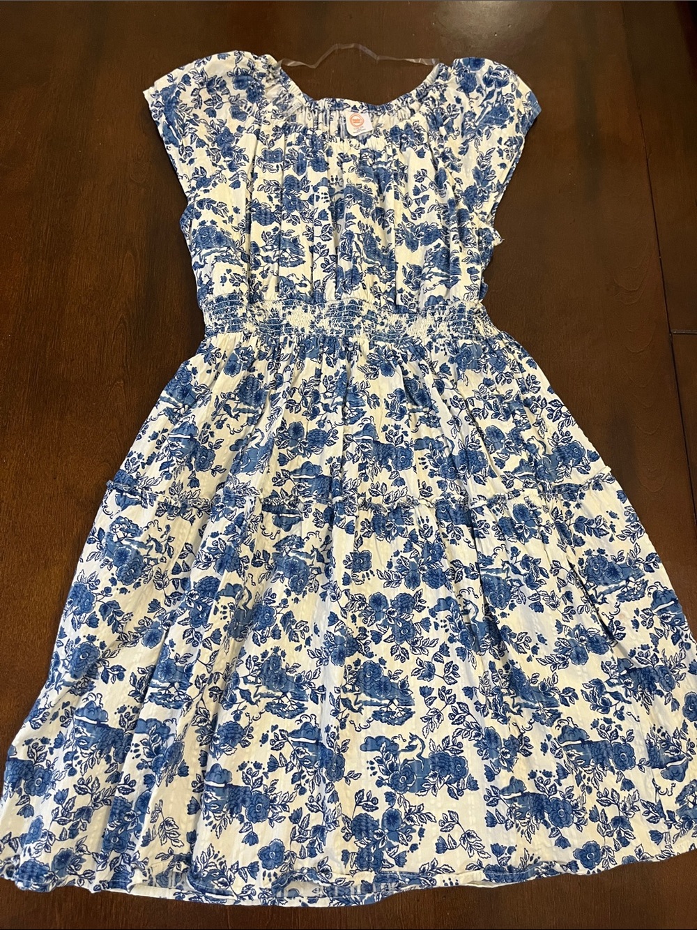 wonder nation Blue-and-White Floral Smocked Dress